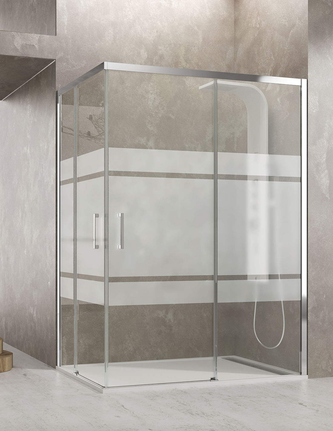 CEOS-vægbeslag til brusekabine, vinkelmodel 2+2 uden nederste profil, 70x70 Cm, klart glas