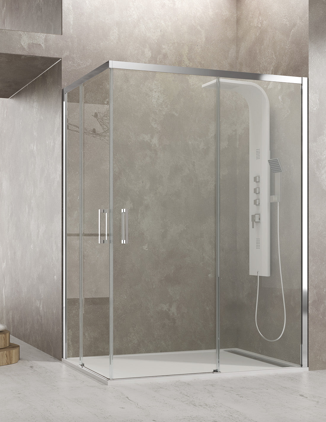CEOS-vægbeslag til brusekabine, vinkelmodel 2+2 uden nederste profil, 70x70 Cm, klart glas
