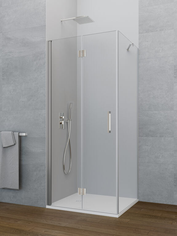 Vinklet foldbar bruseafskærmning + fast side GLASS