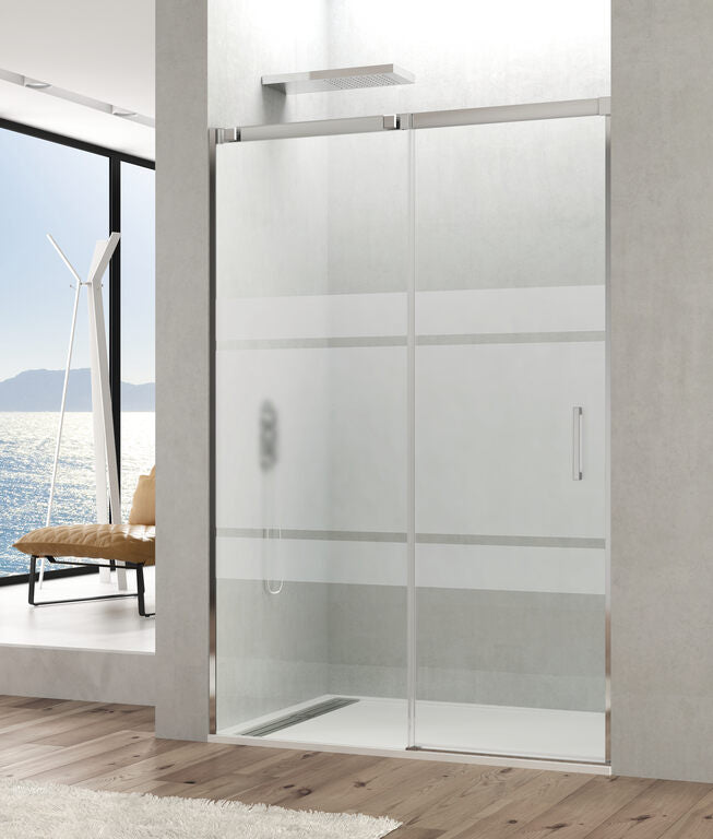 Frontbruseafskærmning med 1 fast panel + 1 skydedør TEMPLE