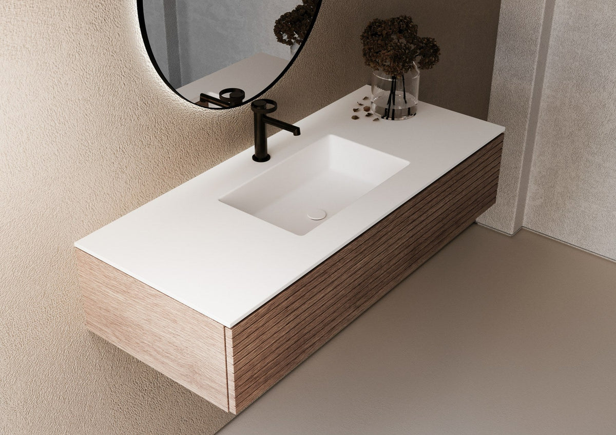 LEX encimera blanca con un lavabo bajo encimera, fotografía de ambiente; mueble y grifería no incluidos