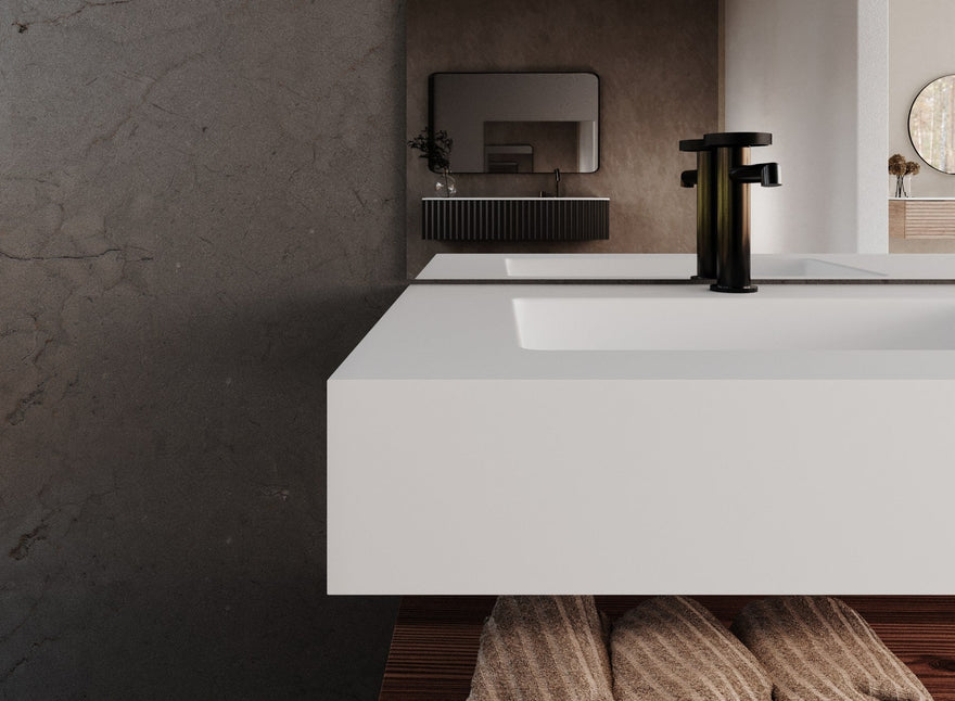 LEX Solid Surface bordplade med 1 undermonteret vask, frontpanel op til 12 cm