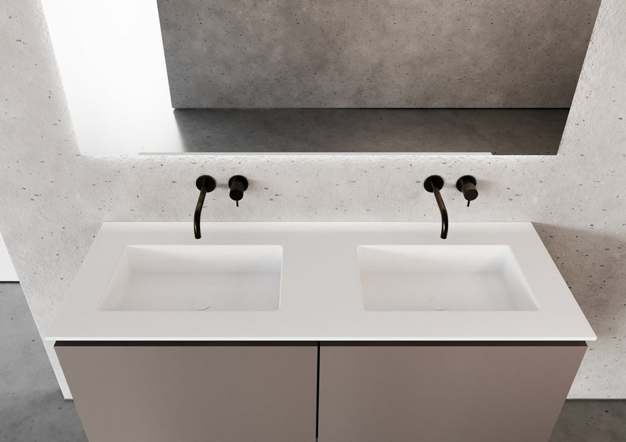 LEX Solid Surface bordplade med 2 undermonterede vaske, kant på 12 mm